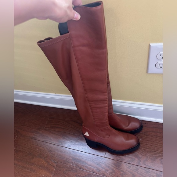 GB chunky lug sole over the knee OTK  leather brown boots size 8.5 - Picture 1 of 6